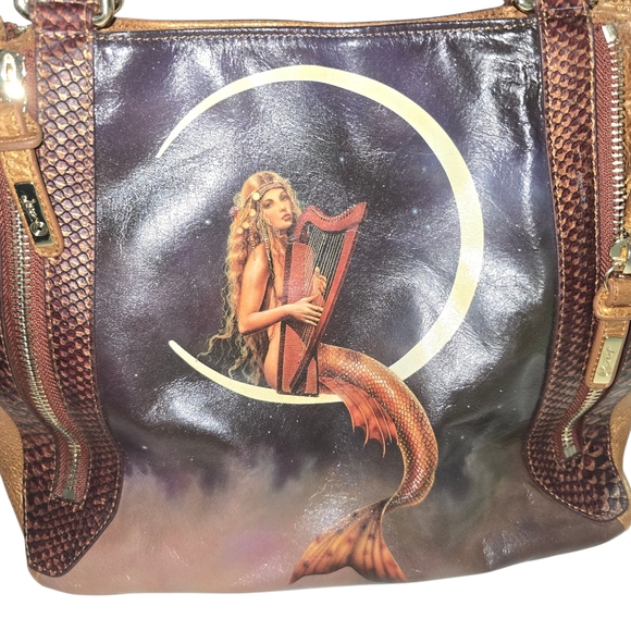 RARE FIND ♥︎ David Delamore • Mermaid on the Moon • Art Leather Tote Purse - Picture 6 of 17
